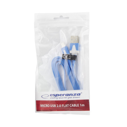 EB182B ESPERANZA KABEL MICRO USB 2.0 A-B M/M 1.8M PŁASKI NIEBIESKI