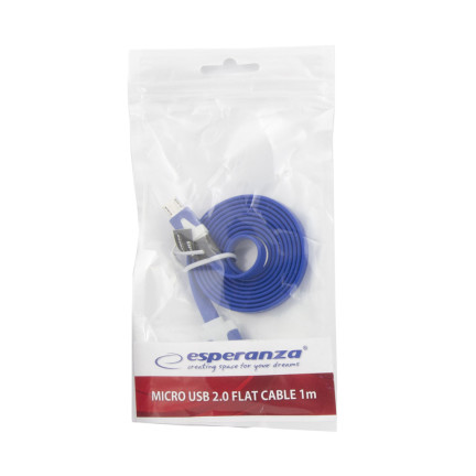 EB183DB ESPERANZA KABEL MICRO USB 2.0 A-B M/M 1.0M PŁASKI GRANATOWY