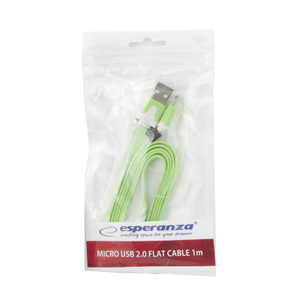 EB183G ESPERANZA KABEL MICRO USB 2.0 A-B M/M 1.0M PŁASKI ZIELONY