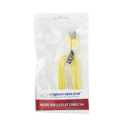 EB183Y ESPERANZA KABEL MICRO USB 2.0 A-B M/M 1.0M PŁASKI ŻÓŁTY