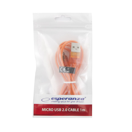 EB184O ESPERANZA KABEL MICRO USB 2.0 A-B M/M 1.0M POMARAŃCZOWY TRANSPARENTNY