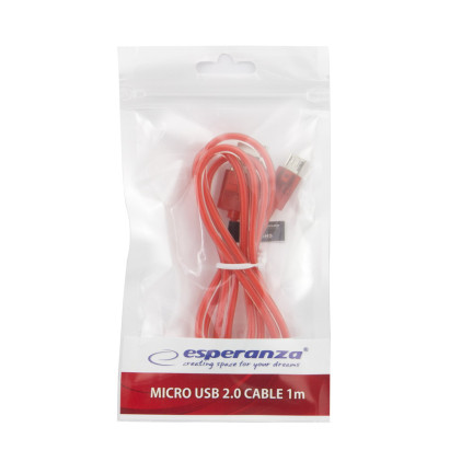 EB184R ESPERANZA KABEL MICRO USB 2.0 A-B M/M 1.0M CZERWONY TRANSPARENTNY