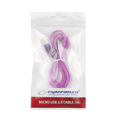 EB184V ESPERANZA KABEL MICRO USB 2.0 A-B M/M 1.0M FIOLETOWY TRANSPARENTNY