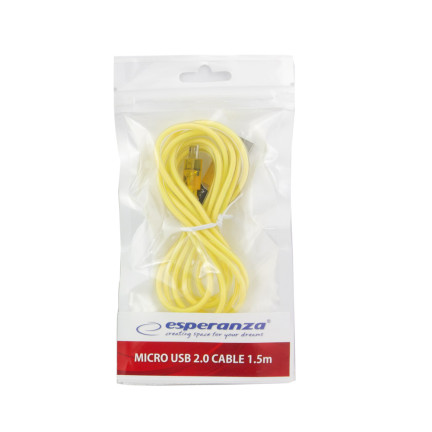 EB185Y ESPERANZA KABEL MICRO USB 2.0 A-B M/M 1.5M ŻÓŁTY TRANSPARENTNY