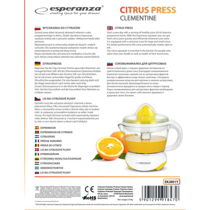 EKJ001Y WYCISKARKA DO CYTRUSÓW CLEMENTINE BIAŁO-ŻÓŁTA