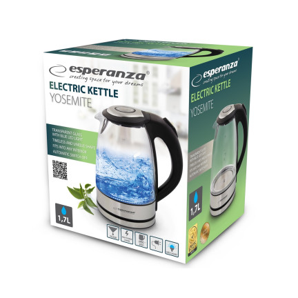 EKK012 ESPERANZA CZAJNIK ELEKTRYCZNY SZKLANY YOSEMITE 1.7 L CZARNY