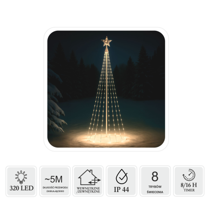 Choinka stożkowa led z gwiazdą, ozdoby, oświetlenie świąteczne, 320l, 1,8m