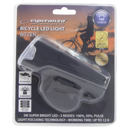 EOT019 LAMPKA LED ROWEROWA PRZÓD 180 lumenów NA ROWER BATERIE ESPERANZA KIEROWNICĘ
