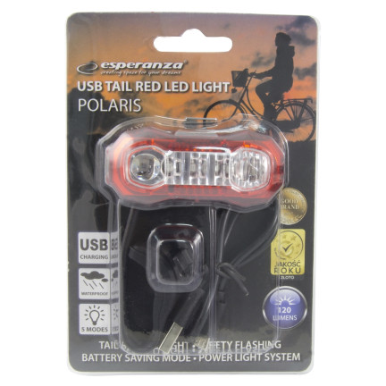EOT021 LAMPKA LED ROWEROWA NA TYŁ USB 120 lumenów 5trybów POLARIS