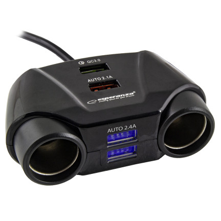 EZ132 SAMOCHODOWY ROZGAŁĘZIACZ GNIAZDA ZAPALNICZKI QUICK CHARGE 2GN/4*USB ASTI