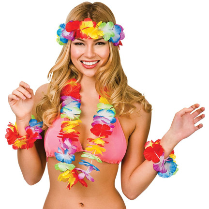 TG66240 KWIATY HAWAJSKIE ZESTAW HAWAJSKI ALOHA - NASZYJNIK, OPASKA, BRANSOLETKI