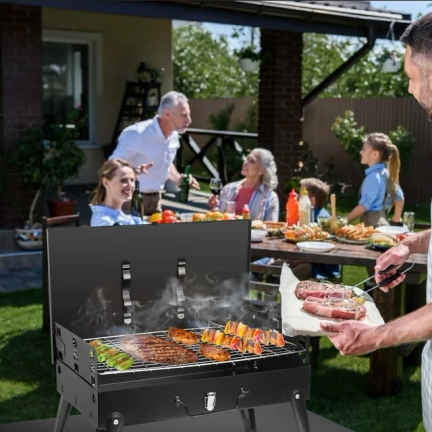 TG71414 GRILL ogrodowy TURYSTYCZNY PRZENOŚNY SKŁADANY WALIZKA KEMPINGOWY + akcesoria