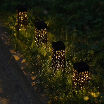 TG71286 LAMPA SOLARNA OGRODOWA 6SZT AŻUROWA LED LAMPION WBIJANA SŁUPEK CZARNY