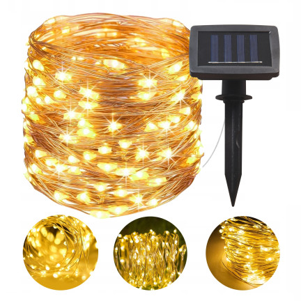 TG64619 Lampki druciki, solarne ogrodowe, drucik 100 led ciepłe