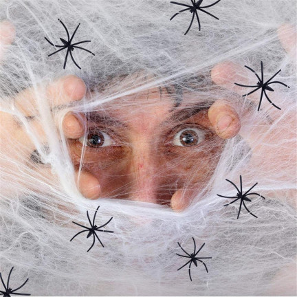 HL17 SZTUCZNA PAJĘCZYNA SIEĆ 4 PAJĄKI HALLOWEEN DEKORACJA