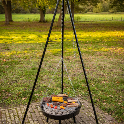 TG72009 TRÓJNÓG Z RUSZTEM GRILL OGRODOWY PALENISKO OGRODOWE GRILL WISZĄCY