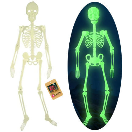 Wiszący szkielet, fluorescencyjny, świecący w ciemności, dekoracja Halloween, 140cm