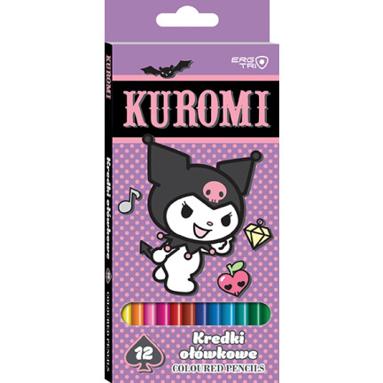KUR11 KREDKI OŁÓWKOWE TRÓJKĄTNE KUROMI SANRIO 12 KOLORÓW ST.MAJEWSKI