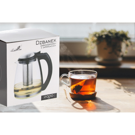 LUT4261 DZBANEK ŻAROODPORNY Z ZAPARZACZEM 2L 2000ml Z SITKIEM DO HERBATY ZIÓŁ