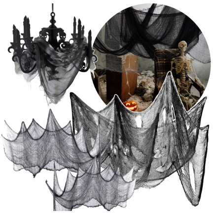 Sztuczna pajęczyna, czarna sieć, dekoracja Halloween, uniwersalne zastosowanie, rozmiar 80x200 cm