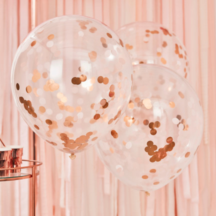 TG66226-2 BALONY Z KONFETTI 100 PRZEZROCZYSTE CONFETTI ROSE RÓŻOWE URODZINY ŚLUB