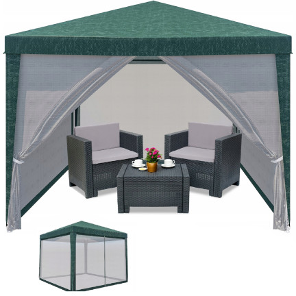 TG77594-1 NAMIOT OGRODOWY PAWILON HANDLOWY 3X3M Z MOSKITIERĄ ALTANA DO OGRODU NA TARAS