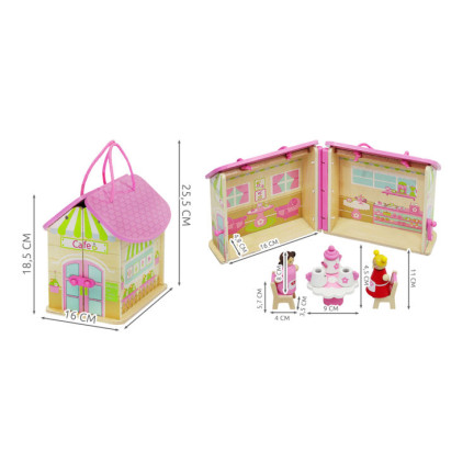 6522 Drewniany Domek dla Lalek z Uchwytami Rozkładany