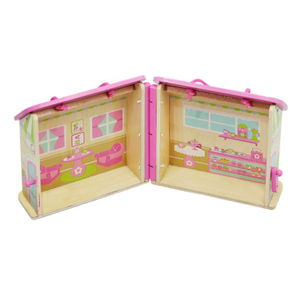 6522 Drewniany Domek dla Lalek z Uchwytami Rozkładany