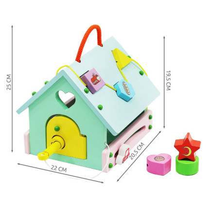 6509 Domek Drewniany Sorter + Klocki Zegar Kluczyk 3w1