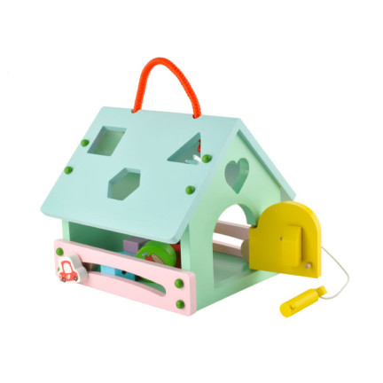 6509 Domek Drewniany Sorter + Klocki Zegar Kluczyk 3w1