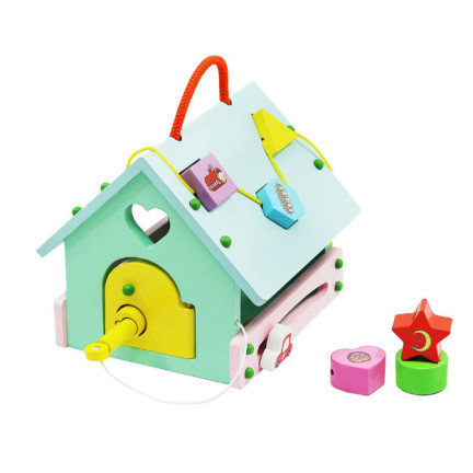 6509 Domek Drewniany Sorter + Klocki Zegar Kluczyk 3w1