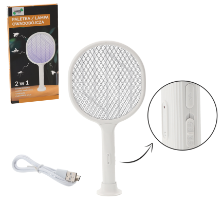 LAR0459 PALETKA ŁAPKA PACKA OWADOBÓJCZA 2W1 Z DIODĄ UV USB ŁADOWANA