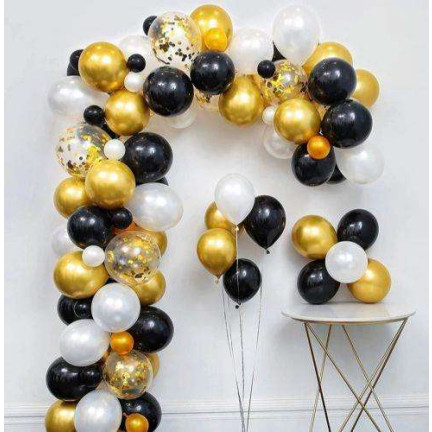 TG66228 GIRLANDA BALONOWA 120SZT KONFETTI ZŁOTA CZARNA 5m URODZINY PANIEŃSKI ŚLUB