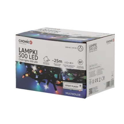 Lampki led 500l, multikolor, choinkowe, świąteczne, zewnętrzne, wewnętrzne, 3+25m