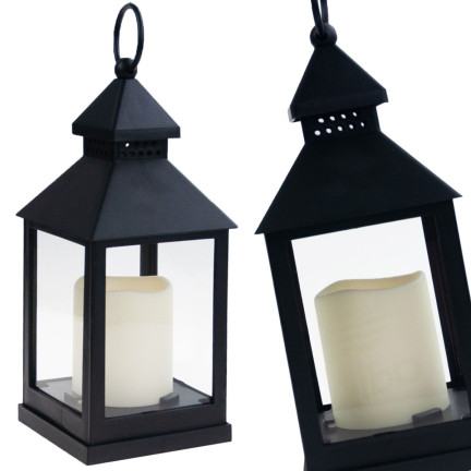 TG45628 LAMPKA LATARNIA LED CZARNA DO DOMU OGRODU BATERIE OŚWIETLENIE BALKON TARAS