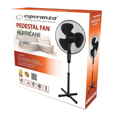 EHF001KK WENTYLATOR WIATRAK CYLKULATOR PODŁOGOWY MOCNY 50W STOJĄCY CZARNY WYDAJNY