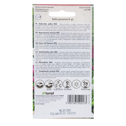 R2573 STOKROTKA PEŁNA MIX NASIONA 0,2G KWIATY KOLOR