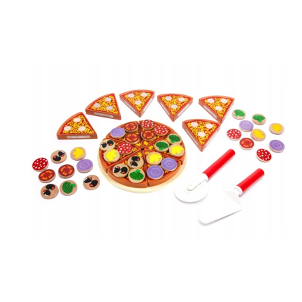TG50033 DREWNIANA PIZZA DO KROJENIA UKŁADANKA NA RZEP RZEPY AKCESORIA NÓŻ