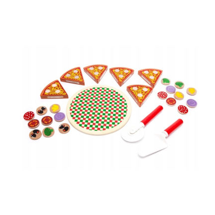 TG50033 DREWNIANA PIZZA DO KROJENIA UKŁADANKA NA RZEP RZEPY AKCESORIA NÓŻ