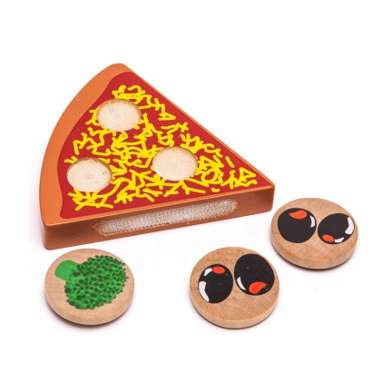 TG50033 DREWNIANA PIZZA DO KROJENIA UKŁADANKA NA RZEP RZEPY AKCESORIA NÓŻ