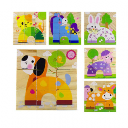 TG50032 PUZZLE DREWNIANE KLOCKI UKŁADANKA ZWIERZĄTKA 6w1 ZOO