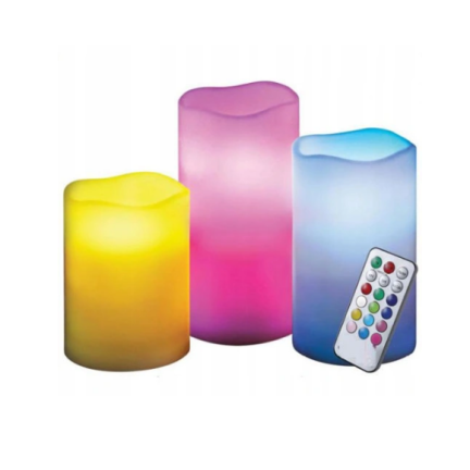 OO68 ŚWIECZKI ŚWIECE LED NA PILOTA 3 SZT ZESTAW RGB