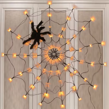 TG73019-1 PAJĘCZYNA 70 LED SZTUCZNA HALLOWEEN ŚWIECĄCA LAMPKI POMARAŃCZOWA