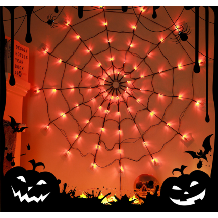 TG73019-1 PAJĘCZYNA 70 LED SZTUCZNA HALLOWEEN ŚWIECĄCA LAMPKI POMARAŃCZOWA