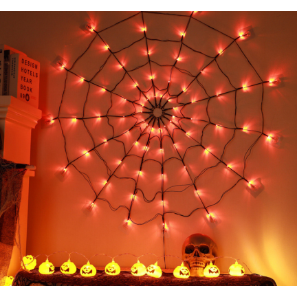 TG73019-1 PAJĘCZYNA 70 LED SZTUCZNA HALLOWEEN ŚWIECĄCA LAMPKI POMARAŃCZOWA