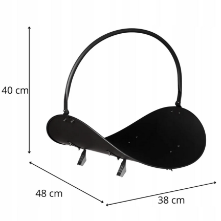 KOM5806 METALOWY STOJAK NA DREWNO KOMINKOWE METALOWY CZARNY KOSZ Z UCHWYTEM 48X38,5X42CM
