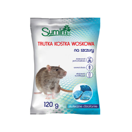 SUM63 SUMIN TRUTKA NA MYSZY SZCZURY TRUCIZNA KOSTKA WOSKOWA 25PPM 120G