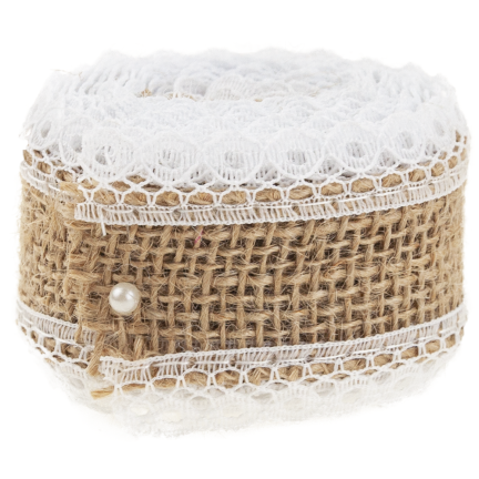TG40119 Wstążka juta z koronką, tasiemka boho, jutowa naturalna, do ozdób handmade