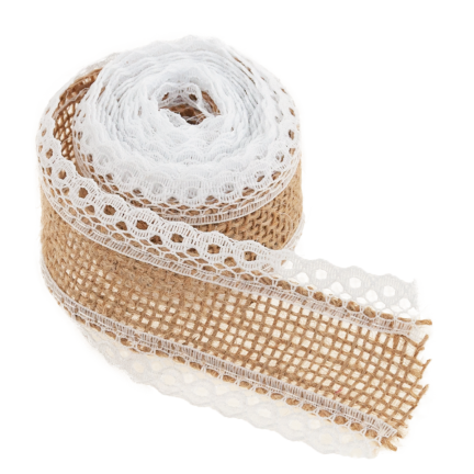TG40119 Wstążka juta z koronką, tasiemka boho, jutowa naturalna, do ozdób handmade