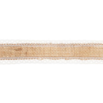 TG40119 Wstążka juta z koronką, tasiemka boho, jutowa naturalna, do ozdób handmade